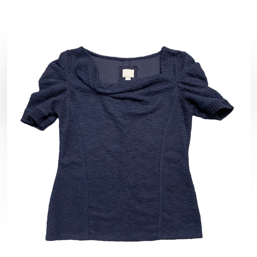 Postmark By Anthropologie S Navy Short Sleeve Textured Gathered Neck Top Women’s